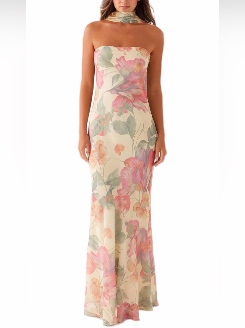 Peppermayo Inspired Floral Strapless Maxi Dress w/ Scarf Detail – Size S (4-6)